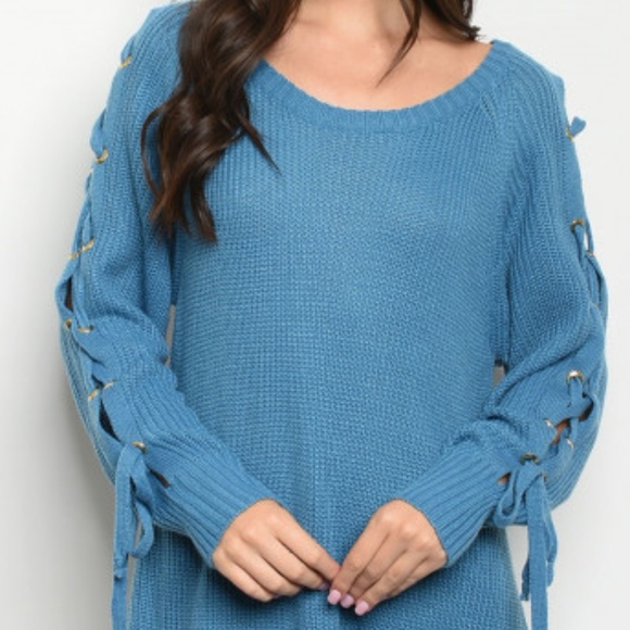 GIRLY & FLIRTY WINTER BLUE SWEATER DRESS - Picture 2 of 8